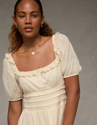 AE Puff Sleeve Smocked Tiered Mini Dress