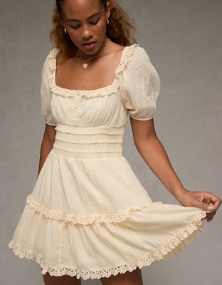 AE Puff Sleeve Smocked Tiered Mini Dress