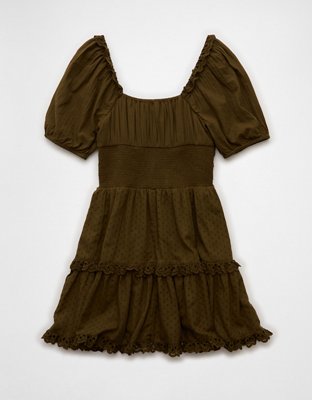 AE Puff Sleeve Smocked Tiered Mini Dress