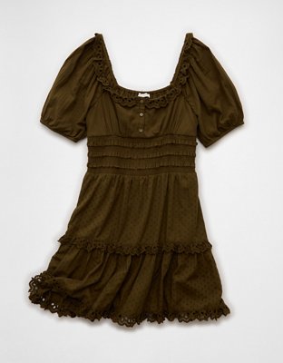 AE Puff Sleeve Smocked Tiered Mini Dress