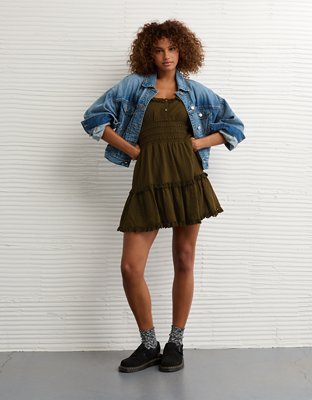 AE Puff Sleeve Smocked Tiered Mini Dress