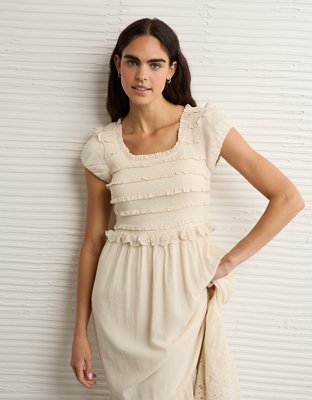 AE Scoop Neck Smocked Midi Dress