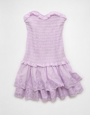 AE Strapless Smocked Ruffle Drop Waist Mini Dress