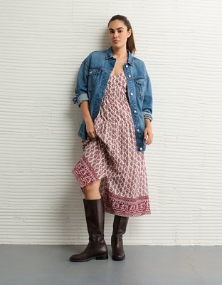 AE Empire Waist Embroidered Midi Dress | American Eagle