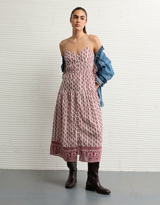 AE V-Neck Side Tie Midi Dress