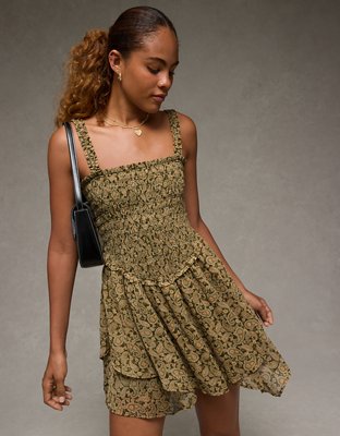 AE Handkerchief Hem Ruffle Floral Mini Dress