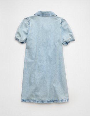 Minirobe en denim noué à l’avant manches bouffantes et col AE