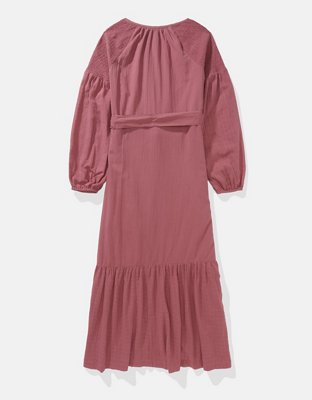 AE Long-Sleeve Maxi Shirt Dress. | American Eagle