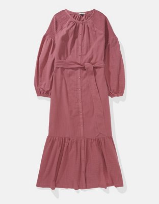 AE Maxi Vestido Estilo Camisa Manga Larga