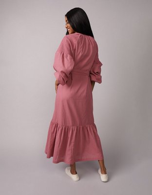 AE Maxi Vestido Estilo Camisa Manga Larga
