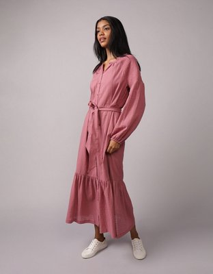 AE Maxi Vestido Estilo Camisa Manga Larga