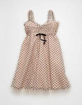 brown polka dot dress american eagle Billy Brown Polka Dot Cowl Mesh Mini Dress - 10
