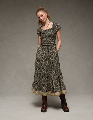 AE Scoop Neck Smocked Midi Dress