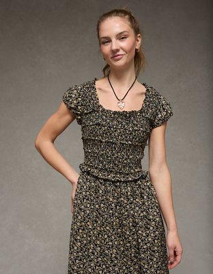 AE Scoop Neck Smocked Midi Dress