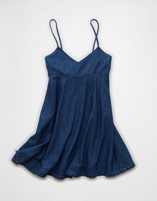 AE Denim Bow Back Babydoll Mini Dress | AE
