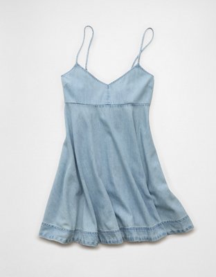 AE Denim Bow Back Babydoll Mini Dress
