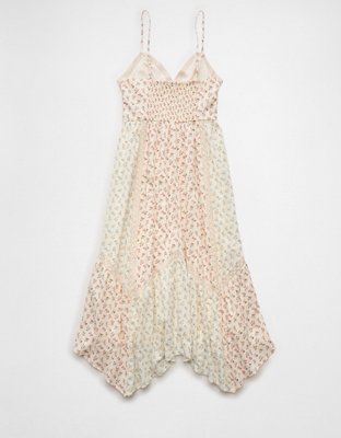 AE V-Neck Lace Inset Hanky Hem Midi Dress