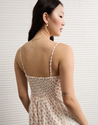 AE V-Neck Lace Inset Hanky Hem Midi Dress