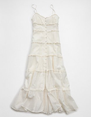 AE Button-Up Ruffle Midi Dress