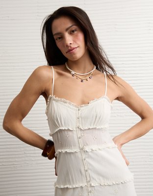 AE Button-Up Ruffle Midi Dress