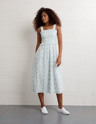 AE Back Bow Smocked Midi Dress