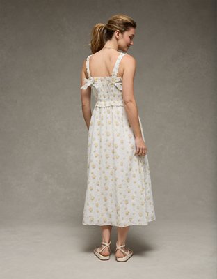 AE Back Bow Smocked Midi Dress