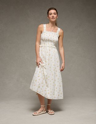 AE Back Bow Smocked Midi Dress