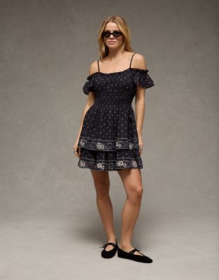 AE Off-The-Shoulder Smocked Mini Dress