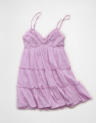 fitted lace wedding dress Shimmering Nights Babydoll Mini Dress M / Lavender