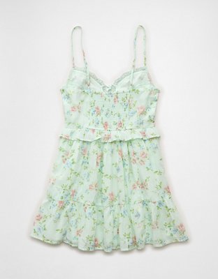 AE V-Neck Tie-Front Embroidered Mini Dress