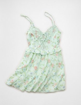 AE V-Neck Tie-Front Embroidered Mini Dress