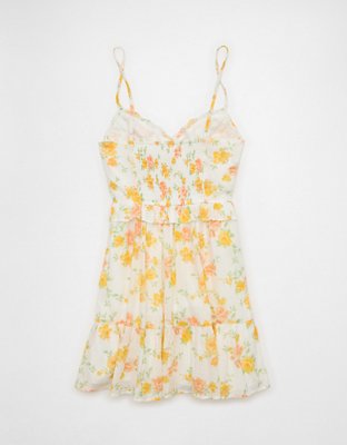 American Eagle V-Neck Tie-Front Embroidered Mini Dress in Orange  Sleeveless Cotton Summer Dress, Womens Size S