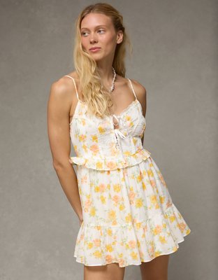 AE V-Neck Tie-Front Embroidered Mini Dress