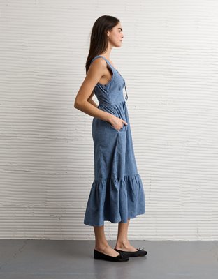 knee length dresses for ladies Tie Neck Midi Dress