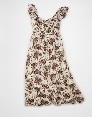 AE Flutter Sleeve Tie-Front Midi Dress