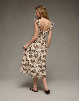 AE Flutter Sleeve Tie-Front Midi Dress