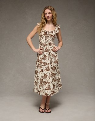 AE Flutter Sleeve Tie-Front Midi Dress