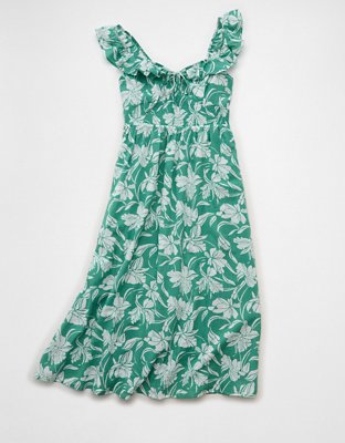 AE Flutter Sleeve Tie-Front Midi Dress