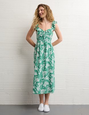 AE Flutter Sleeve Tie-Front Midi Dress