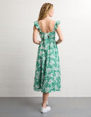 AE Flutter Sleeve Tie-Front Midi Dress