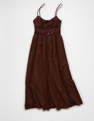 AE Tie-Front Lace Midi Dress | American Eagle