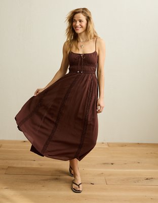 AE Tie-Front Lace Midi Dress