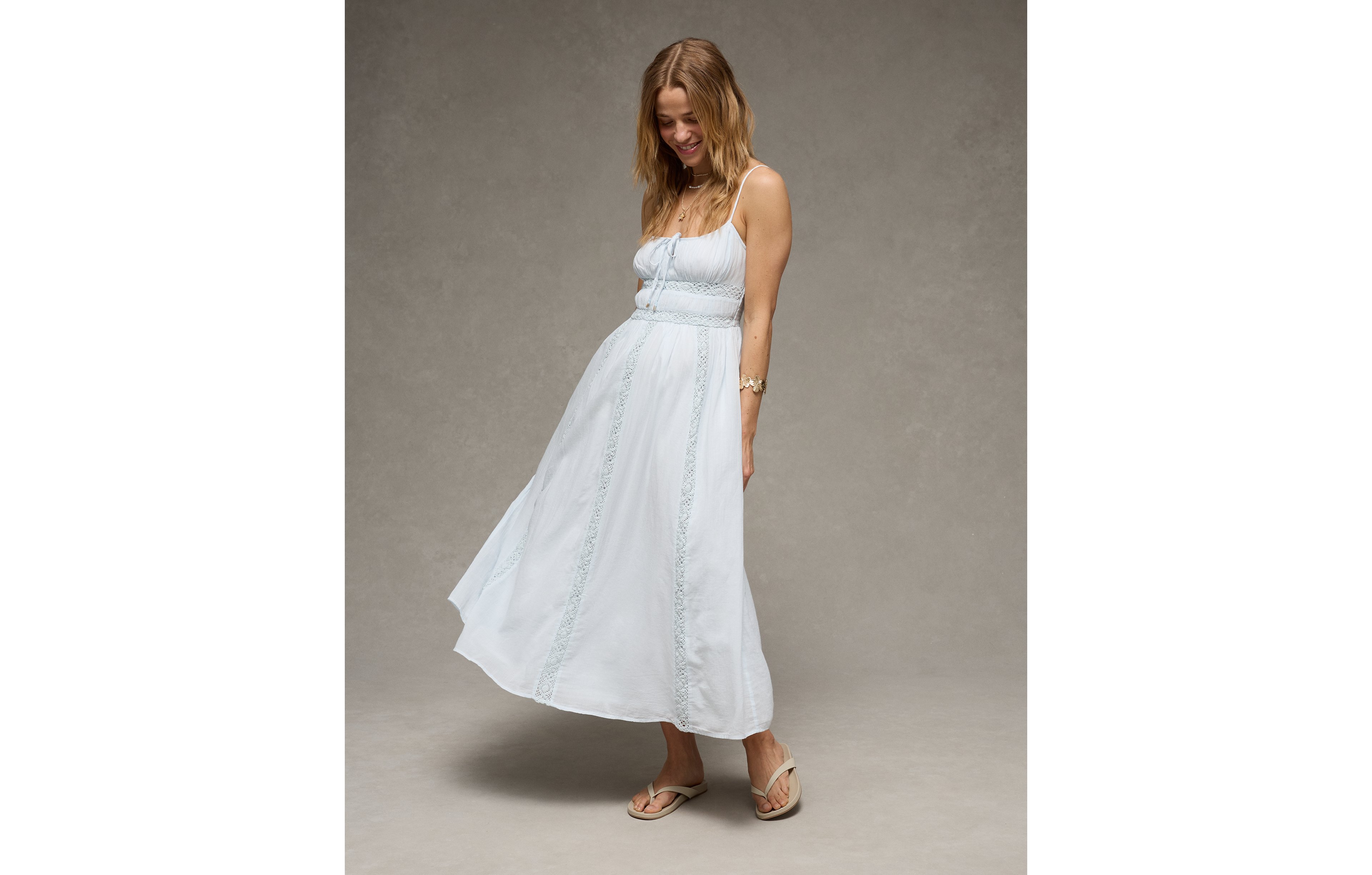 AE Tie-Front Lace Midi Dress
