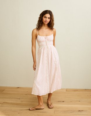 AE Tie-Front Lace Midi Dress