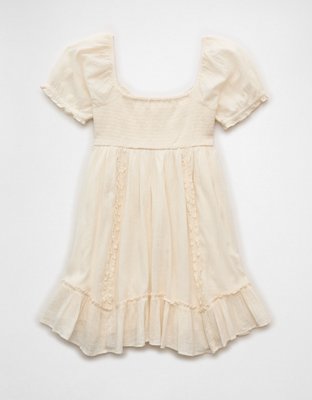 AE Puff-Sleeve Embroidered Mini Dress