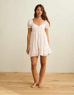 AE Puff-Sleeve Embroidered Mini Dress