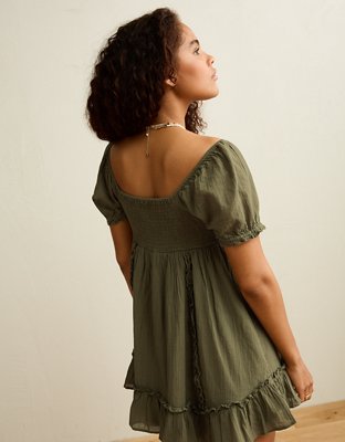 AE Puff-Sleeve Embroidered Mini Dress