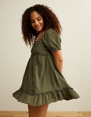 AE Puff-Sleeve Embroidered Mini Dress