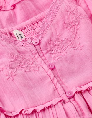 AE Puff-Sleeve Embroidered Mini Dress