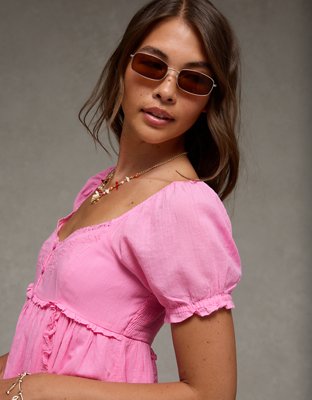 AE Puff-Sleeve Embroidered Mini Dress